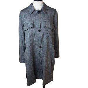 Jarbo Womens Jacket Size 34 Gray Side Slits Pockets Button Down Linen